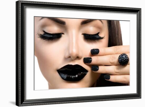 Beauty Fashion Model Girl With Black Make Up, Long Lushes-Subbotina Anna-Framed Art Print