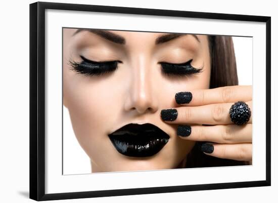 Beauty Fashion Model Girl With Black Make Up, Long Lushes-Subbotina Anna-Framed Art Print