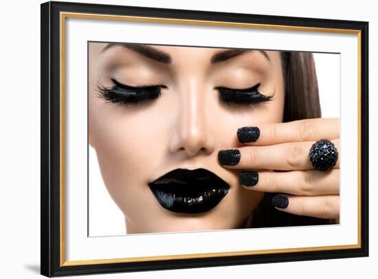 Beauty Fashion Model Girl With Black Make Up, Long Lushes-Subbotina Anna-Framed Art Print