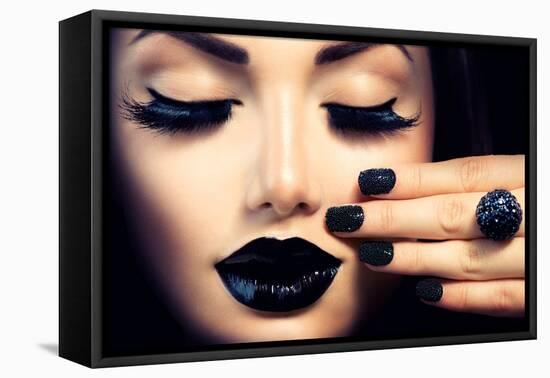 Beauty Fashion Model Girl with Black Make Up, Long Lushes-Subbotina Anna-Framed Premier Image Canvas