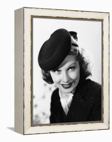 Beauty for the Asking, Lucille Ball, Modeling a Black Felt Pillbox Hat by Edward Stevenson, 1939-null-Framed Stretched Canvas