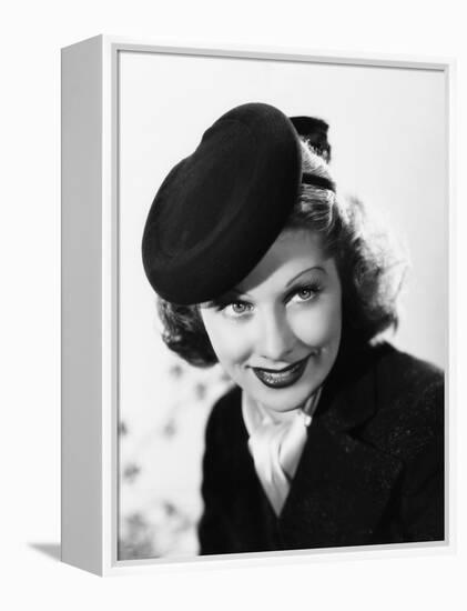 Beauty for the Asking, Lucille Ball, Modeling a Black Felt Pillbox Hat by Edward Stevenson, 1939-null-Framed Stretched Canvas