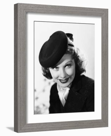 Beauty for the Asking, Lucille Ball, Modeling a Black Felt Pillbox Hat by Edward Stevenson, 1939-null-Framed Photo