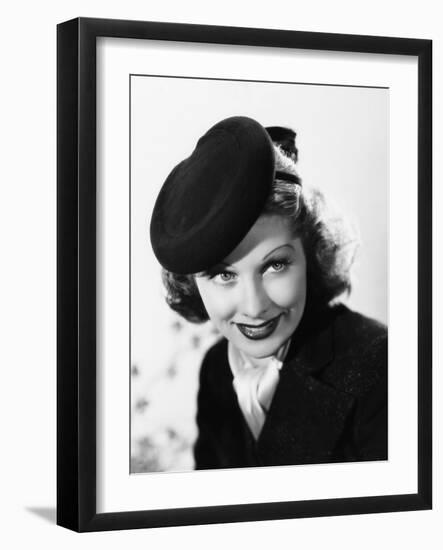 Beauty for the Asking, Lucille Ball, Modeling a Black Felt Pillbox Hat by Edward Stevenson, 1939-null-Framed Photo