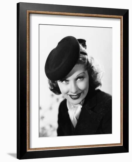 Beauty for the Asking, Lucille Ball, Modeling a Black Felt Pillbox Hat by Edward Stevenson, 1939-null-Framed Photo