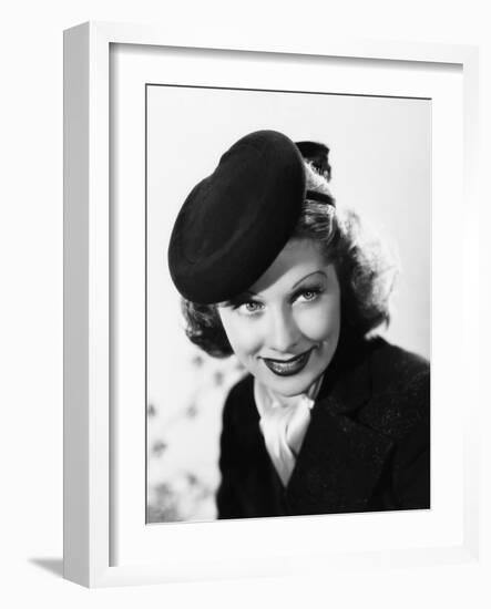 Beauty for the Asking, Lucille Ball, Modeling a Black Felt Pillbox Hat by Edward Stevenson, 1939-null-Framed Photo