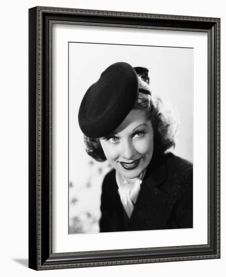 Beauty for the Asking, Lucille Ball, Modeling a Black Felt Pillbox Hat by Edward Stevenson, 1939-null-Framed Photo