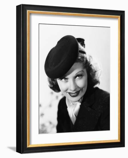 Beauty for the Asking, Lucille Ball, Modeling a Black Felt Pillbox Hat by Edward Stevenson, 1939-null-Framed Photo