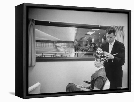 Beauty Shop/Cotton Bowl Lanes for Benefit of Women Bowlers Who Can Have Hair Set Between Games-Stan Wayman-Framed Premier Image Canvas