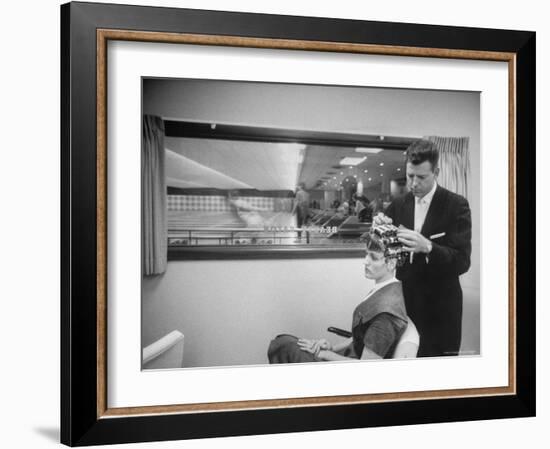 Beauty Shop/Cotton Bowl Lanes for Benefit of Women Bowlers Who Can Have Hair Set Between Games-Stan Wayman-Framed Photographic Print