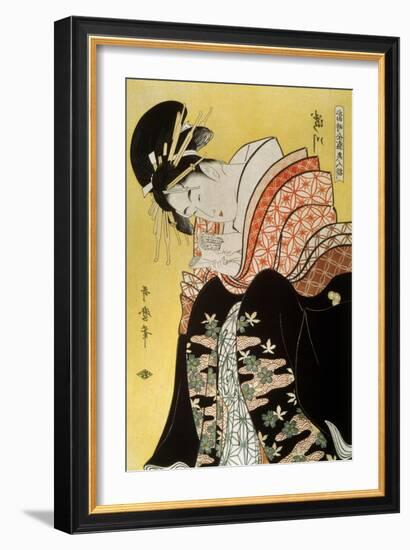 Beauty Takigawa from the Tea-House Ogi, Late 18th or Early 19th Century-Kitagawa Utamaro-Framed Giclee Print