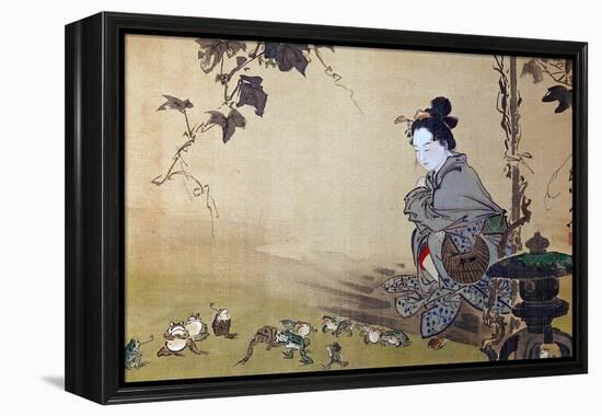 Beauty Watching Frogs at Play-Kyosai Kawanabe-Framed Premier Image Canvas