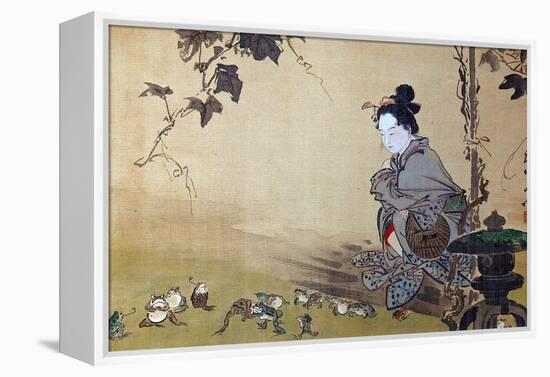 Beauty Watching Frogs at Play-Kyosai Kawanabe-Framed Premier Image Canvas