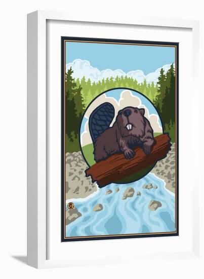 Beaver and River-Lantern Press-Framed Premium Giclee Print