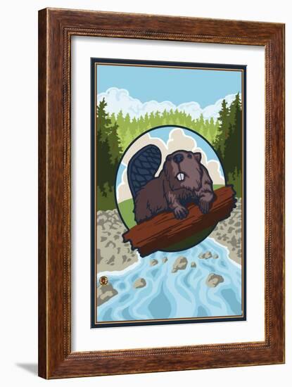 Beaver and River-Lantern Press-Framed Art Print