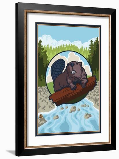 Beaver and River-Lantern Press-Framed Art Print