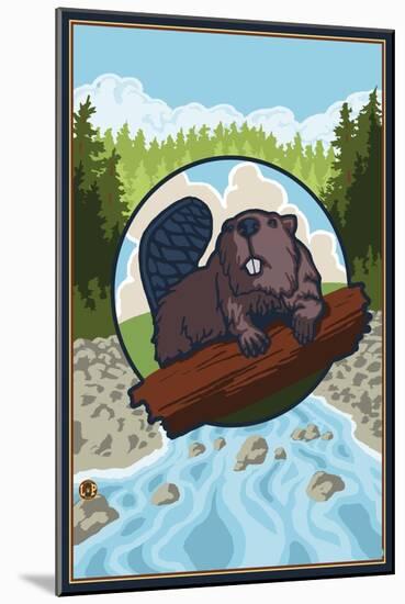 Beaver and River-Lantern Press-Mounted Art Print