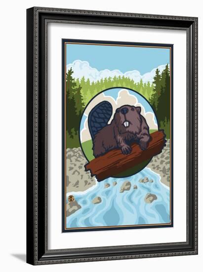 Beaver and River-Lantern Press-Framed Art Print