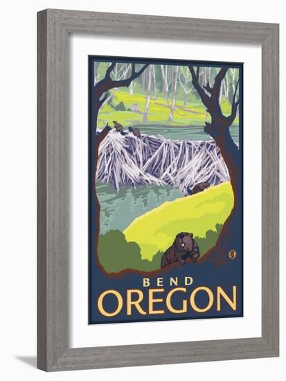 Beaver Family, Bend, Oregon-Lantern Press-Framed Art Print