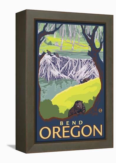 Beaver Family, Bend, Oregon-Lantern Press-Framed Stretched Canvas