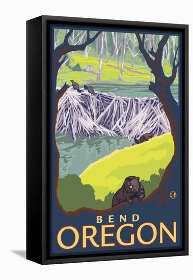 Beaver Family, Bend, Oregon-Lantern Press-Framed Stretched Canvas