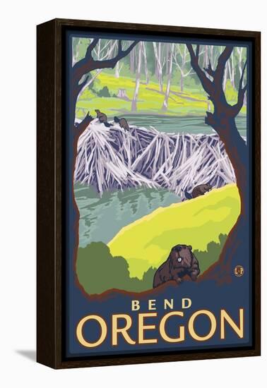 Beaver Family, Bend, Oregon-Lantern Press-Framed Stretched Canvas