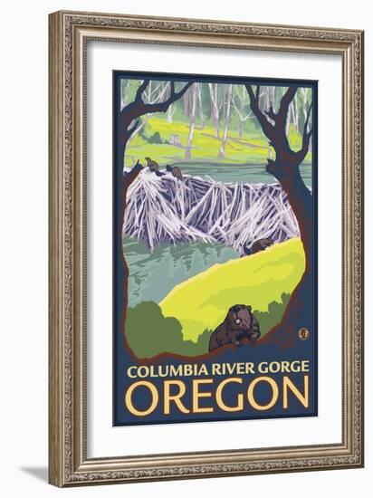 Beaver Family, Columbia River Gorge, Oregon-Lantern Press-Framed Art Print