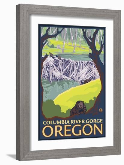 Beaver Family, Columbia River Gorge, Oregon-Lantern Press-Framed Art Print