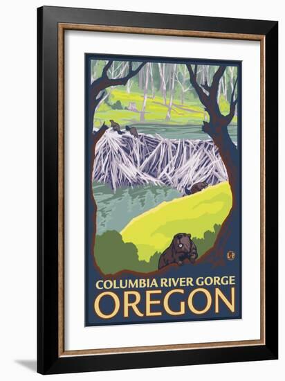 Beaver Family, Columbia River Gorge, Oregon-Lantern Press-Framed Art Print