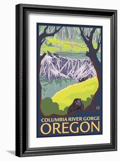 Beaver Family, Columbia River Gorge, Oregon-Lantern Press-Framed Art Print