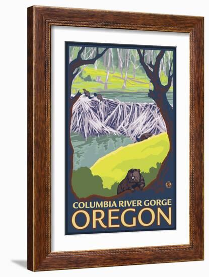 Beaver Family, Columbia River Gorge, Oregon-Lantern Press-Framed Premium Giclee Print