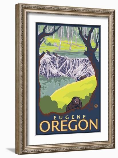 Beaver Family, Eugene, Oregon-Lantern Press-Framed Art Print