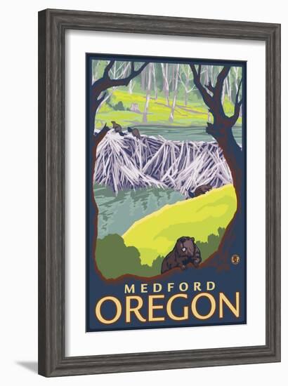 Beaver Family, Medford, Oregon-Lantern Press-Framed Art Print