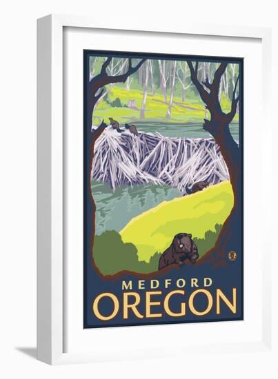 Beaver Family, Medford, Oregon-Lantern Press-Framed Art Print