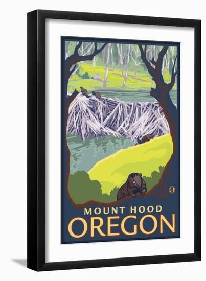Beaver Family, Mount Hood, Oregon-Lantern Press-Framed Premium Giclee Print