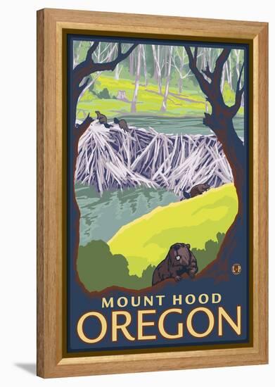 Beaver Family, Mount Hood, Oregon-Lantern Press-Framed Stretched Canvas