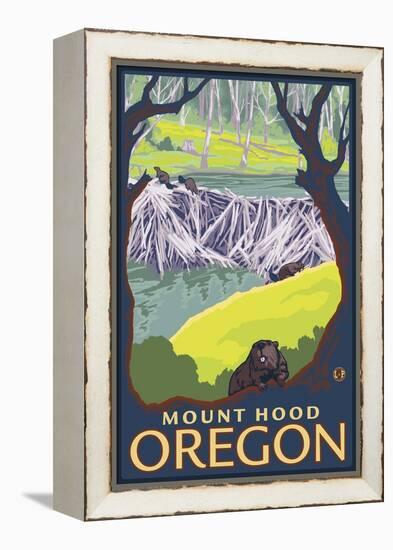 Beaver Family, Mount Hood, Oregon-Lantern Press-Framed Stretched Canvas