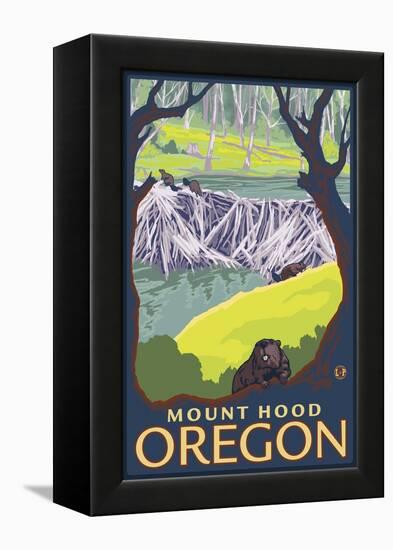 Beaver Family, Mount Hood, Oregon-Lantern Press-Framed Stretched Canvas