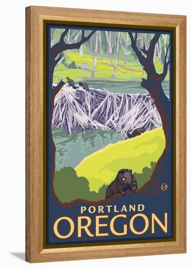 Beaver Family, Portland, Oregon-Lantern Press-Framed Stretched Canvas