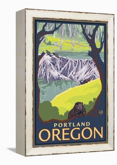 Beaver Family, Portland, Oregon-Lantern Press-Framed Stretched Canvas