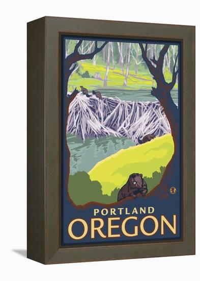 Beaver Family, Portland, Oregon-Lantern Press-Framed Stretched Canvas