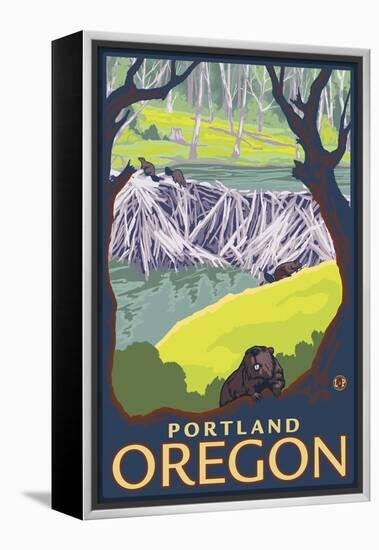 Beaver Family, Portland, Oregon-Lantern Press-Framed Stretched Canvas