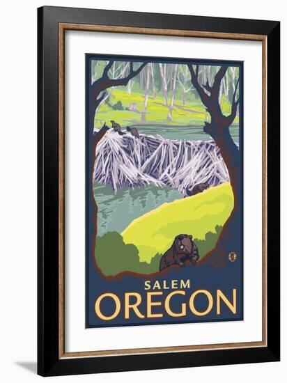 Beaver Family, Salem, Oregon-Lantern Press-Framed Art Print