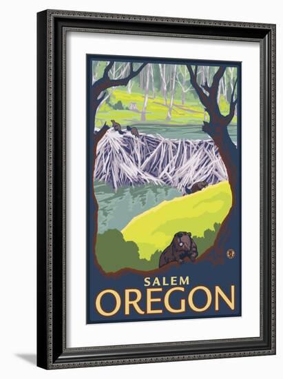 Beaver Family, Salem, Oregon-Lantern Press-Framed Art Print