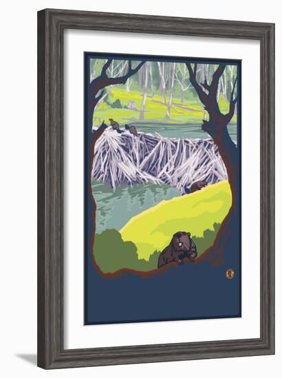 Beaver Family-Lantern Press-Framed Art Print