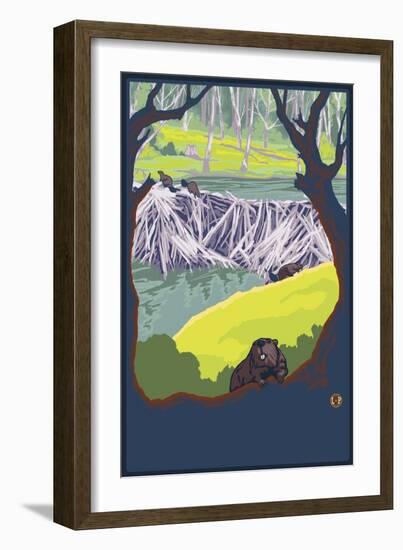 Beaver Family-Lantern Press-Framed Art Print