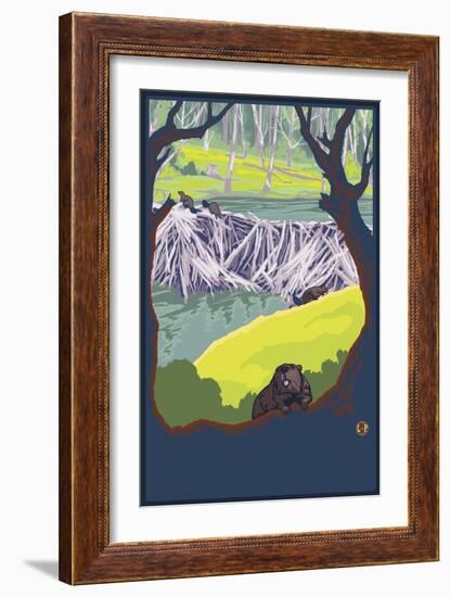 Beaver Family-Lantern Press-Framed Art Print