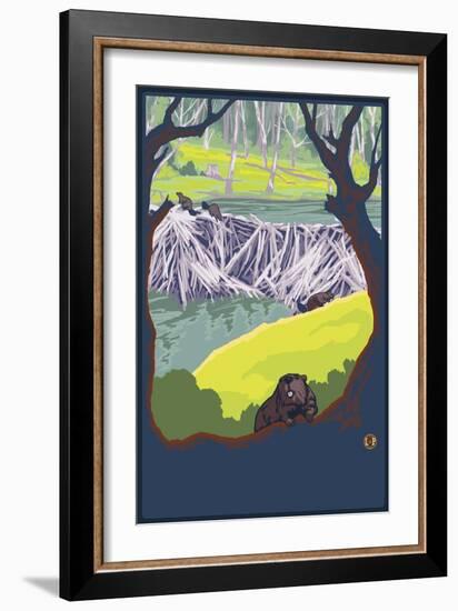Beaver Family-Lantern Press-Framed Art Print