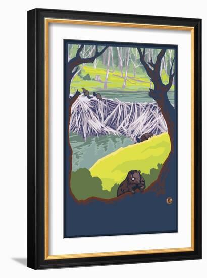 Beaver Family-Lantern Press-Framed Art Print