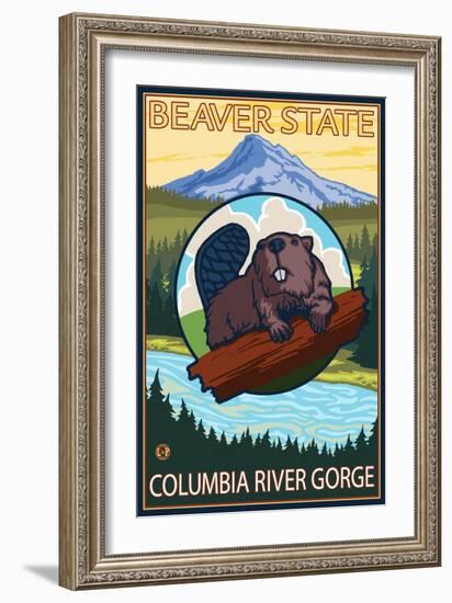 Beaver & Mt. Hood, Columbia River Gorge, OR-Lantern Press-Framed Art Print